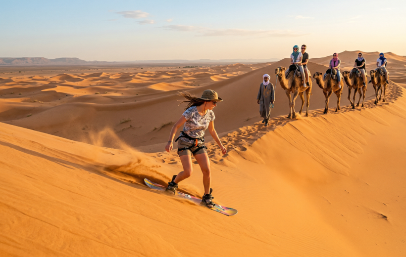 Sunset Sandboarding, Camel Ride & BBQ Dinner in Agadir